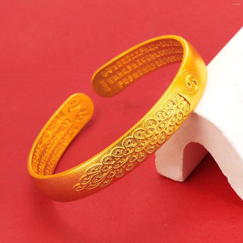 Bangle Classic Fashion Peacock C-shaped Heart Sutra Bracelet Brass Gold Plated Vietnamese Sand Jewelry Pulsera
Bangle Classic Fashion Peacock C-shaped Heart Sutra Bracelet Brass Gold Plated Vietnamese Sand Jewelry Pulsera