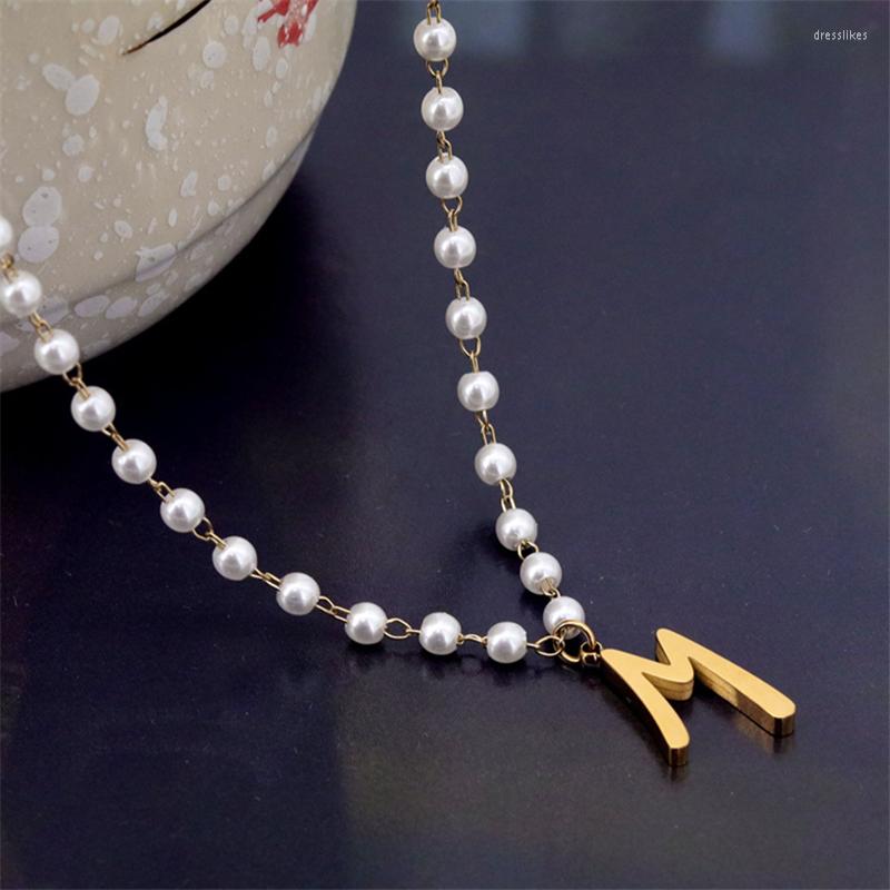 Pendant Necklaces Beads Women's Neck Chain Pearl Necklace Gold Color Chocker Jewelry Titanium Steel Letter M Clavicle For Girl
Pendant Necklaces Beads Women's Neck Chain Pearl Necklace Gold Color Chocker Jewelry Titanium Steel Letter M Clavicle For Girl