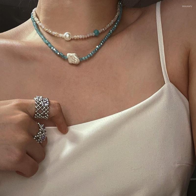 Chains Double Layered Crystal Necklace Women Summer Turquoise Imitation Pearl Clavicle Chain Jewelry
Chains Double Layered Crystal Necklace Women Summer Turquoise Imitation Pearl Clavicle Chain Jewelry