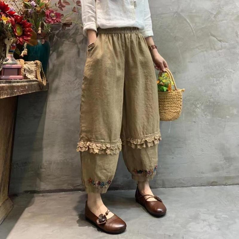 Women's Pants Cotton Linen Embroidery Flower Lace Stitching Bloomers Female Mori Loose Straight Tube Radish Harem, Khaki
Women's Pants Cotton Linen Embroidery Flower Lace Stitching Bloomers Female Mori Loose Straight Tube Radish Harem, Khaki