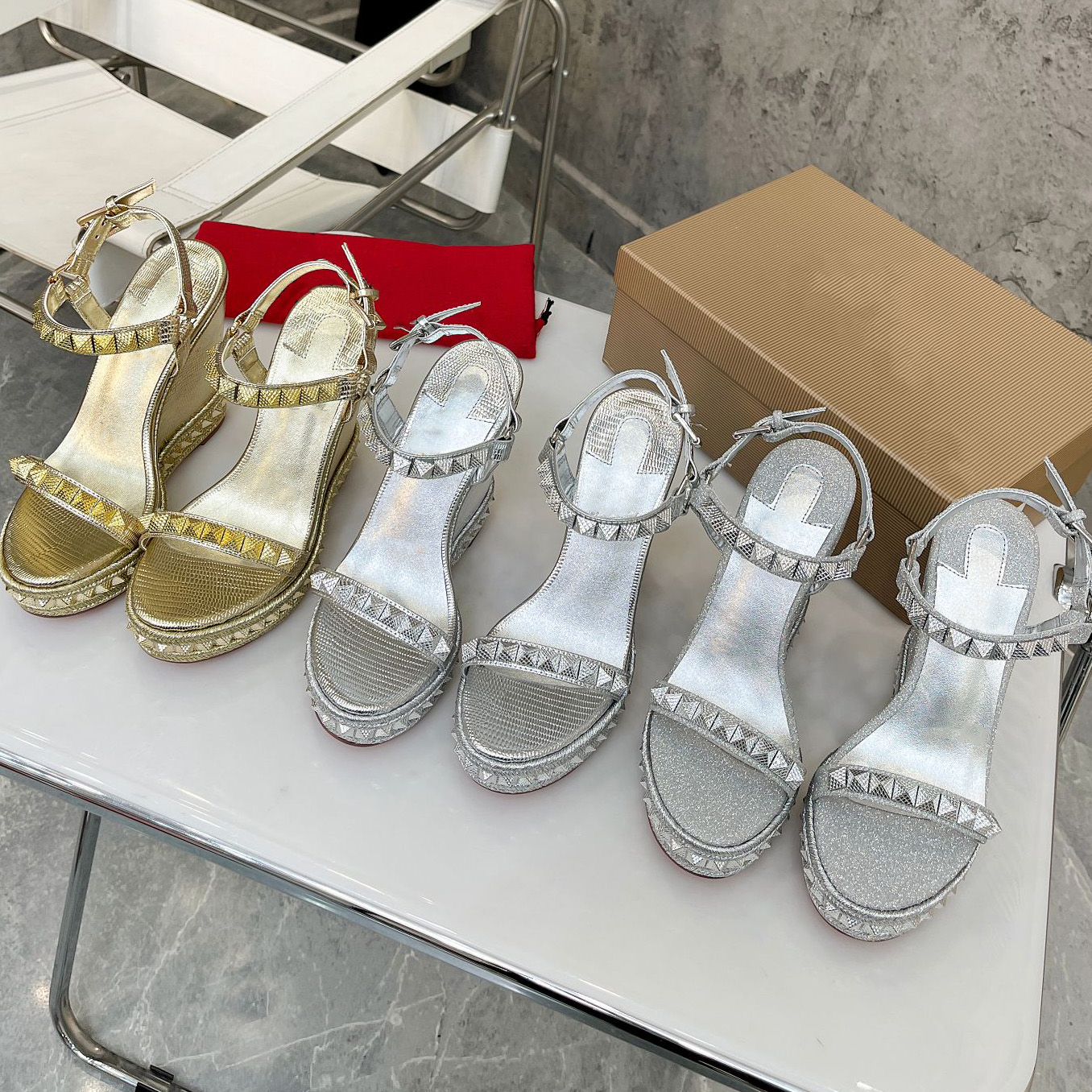Designer-Red Platform 12cm Wedge Sandals Espadrille shoes Women's High heel Summer sandals silver glitter-covered leather With box, Silver 12cm
Designer-Red Platform 12cm Wedge Sandals Espadrille shoes Women's High heel Summer sandals silver glitter-covered leather With box, Silver 12cm