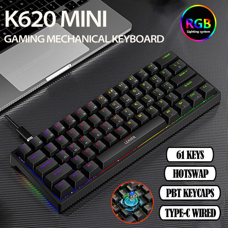 Keyboards 61 Keys 60% Mini Gaming Mechanical Keyboard RGB Hotswap Type-C Wired Gaming Keyboards Ergonomics Keyboard PBT Keycaps For Gamer G230525