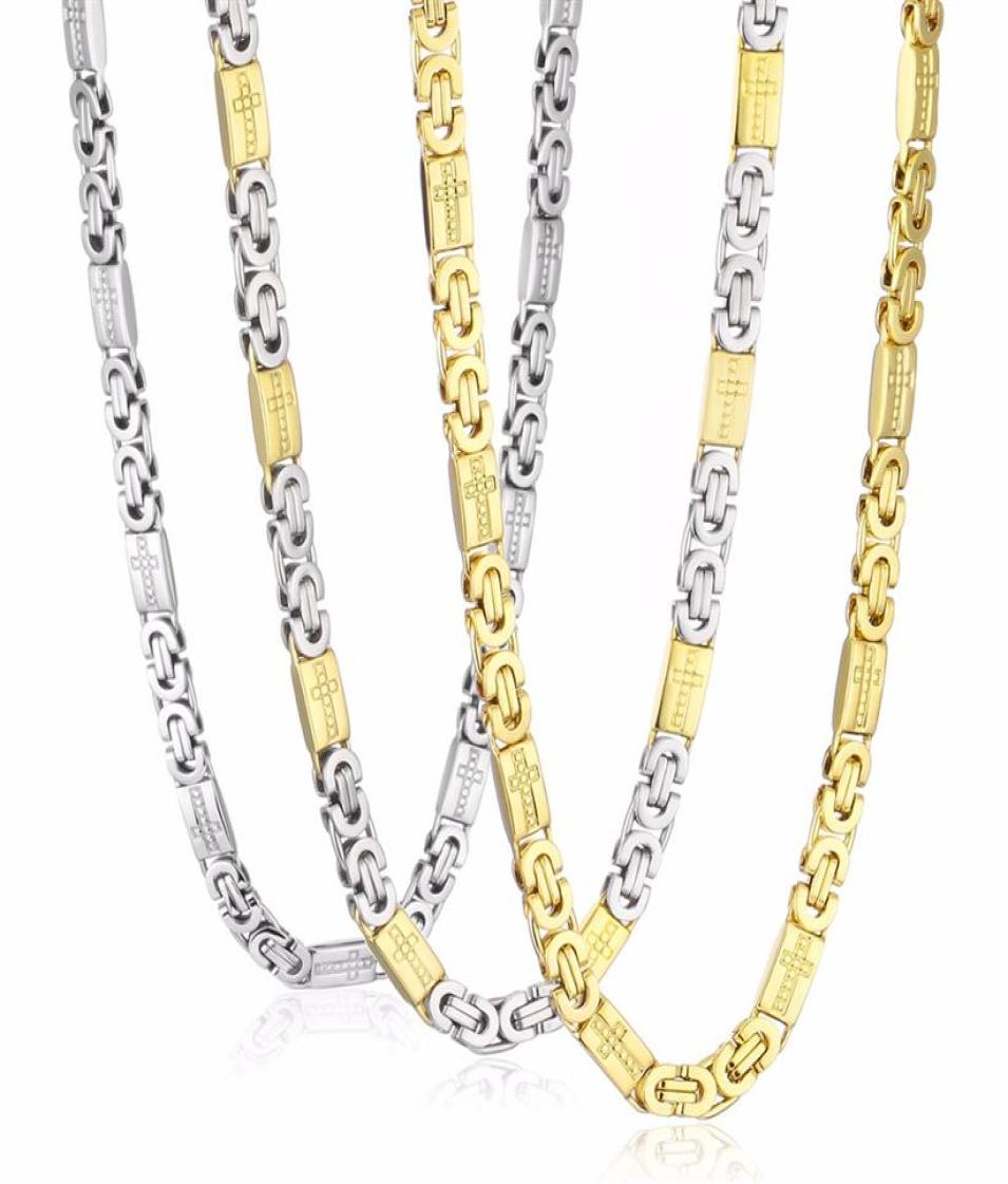 High Quality Stainless Steel Necklace Mens Chain Byzantine Carved Men Jewelry Gold Silver Tone 8mm Width 55cm Length 22inch244P