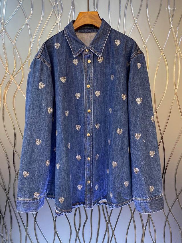 Women' Blouses 2023 Women Fashion Long Sleeve Sexy Casual Love Embroidery Pattern Loose Denim Shirt Versatile Top 0503 
Women' Blouses 2023 Women Fashion Long Sleeve Sexy Casual Love Embroidery Pattern Loose Denim Shirt Versatile Top 0503