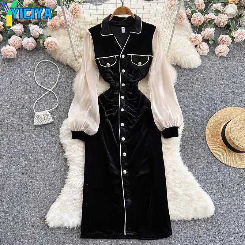 YICIYA Casual Dresses 2023 Autumn Spring Single Breasted Shirt Dress French High Quality Women Lapel Velvet Patchwork Organza Bodycon Midi Vestidos, Black
YICIYA Casual Dresses 2023 Autumn Spring Single Breasted Shirt Dress French High Quality Women Lapel Velvet Patchwork Organza Bodycon Midi Vestidos, Black