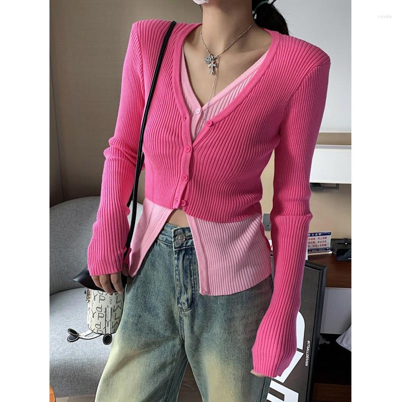 Women's Knits Spring Women Color Contrast Slim Knit Cardigan V-neck Single Breasted Layered Fake Two Pieces Female Knitwear Tops 2023, Green
Women's Knits Spring Women Color Contrast Slim Knit Cardigan V-neck Single Breasted Layered Fake Two Pieces Female Knitwear Tops 2023, Green