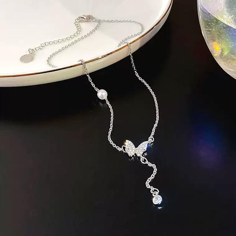 Chains Fashion Shiny Crystal Butterfly Necklace Long Tassel Imitation Pearl Necklaces Clavicle Chain Party Jewelry
Chains Fashion Shiny Crystal Butterfly Necklace Long Tassel Imitation Pearl Necklaces Clavicle Chain Party Jewelry