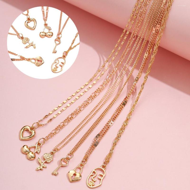 Pendant Necklaces 6 Pcs/set Heart Key Necklace Lady Girls Cute Clavicle Chain Rose Cherry Woman Head Set Birthday Gift 
Pendant Necklaces 6 Pcs/set Heart Key Necklace Lady Girls Cute Clavicle Chain Rose Cherry Woman Head Set Birthday Gift