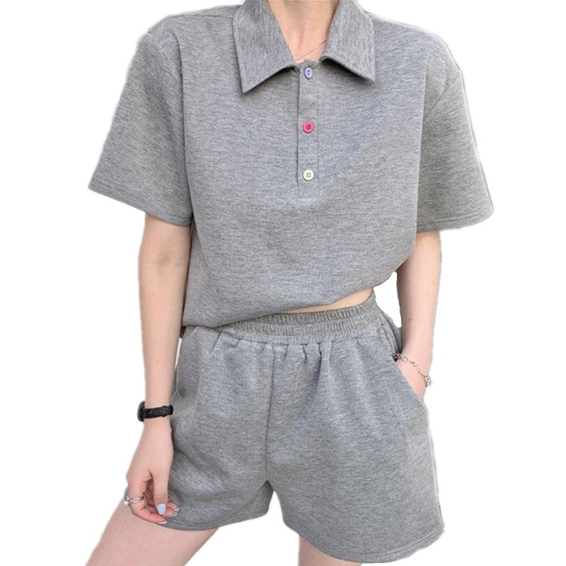Women' Tracksuits Summer Women 2 Pieces Sets Solid Casual Turn Down Collar Short Sleeves T Shirts High Waist Pants Outfits Street Tracksuit, Gray
Women' Tracksuits Summer Women 2 Pieces Sets Solid Casual Turn Down Collar Short Sleeves T Shirts High Waist Pants Outfits Street Tracksuit, Gray