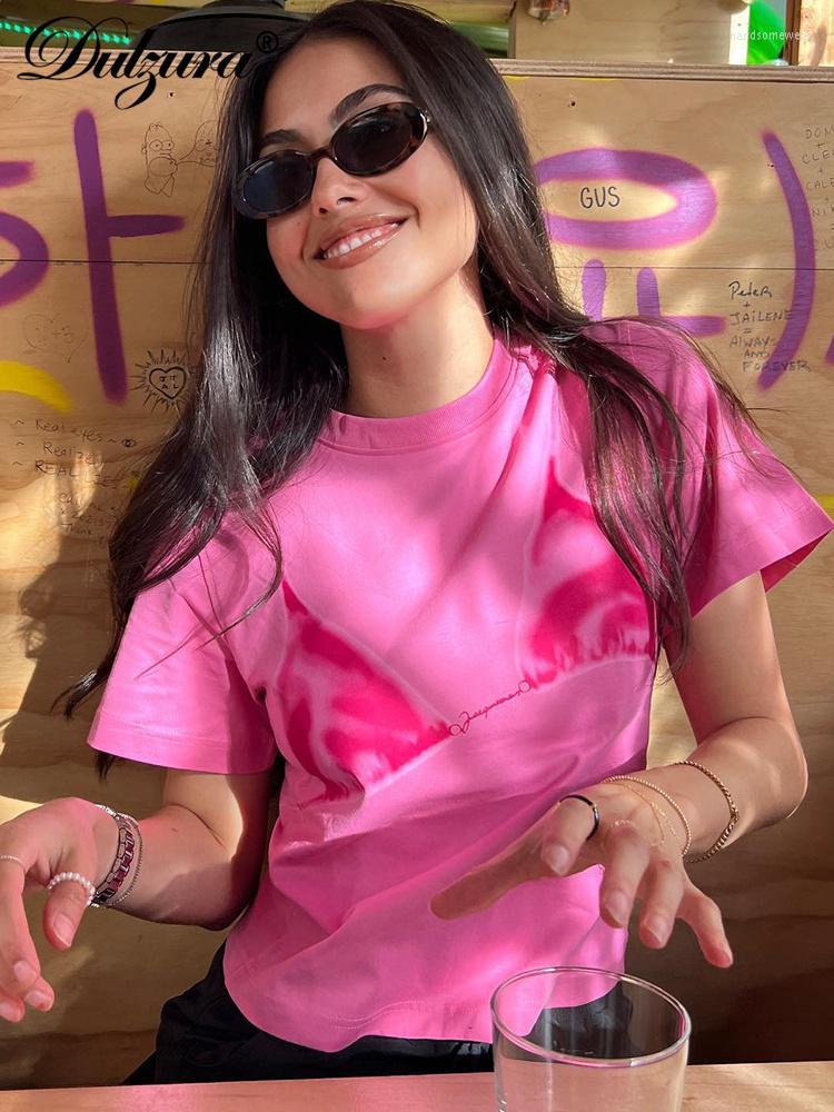 Women's Summer Short Sleeve O Neck Bikini Print T Shirt Sexy Streetwear Casual Polyester T-Shirt 2024 Rose Red B3