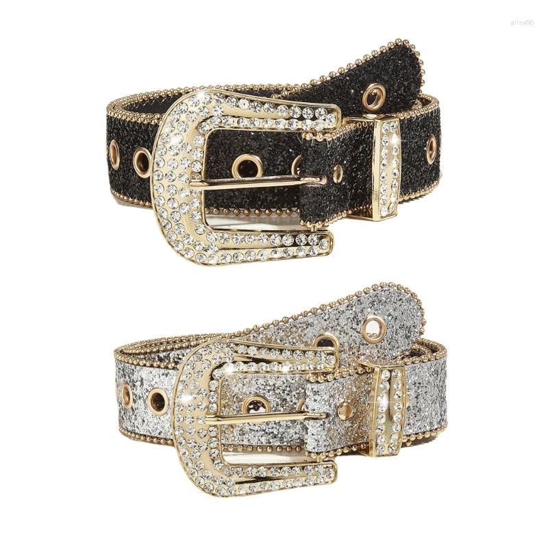 Belts Luxurious Buckle Waist Belt Adult Western Full Sequin Adjustable, Black
