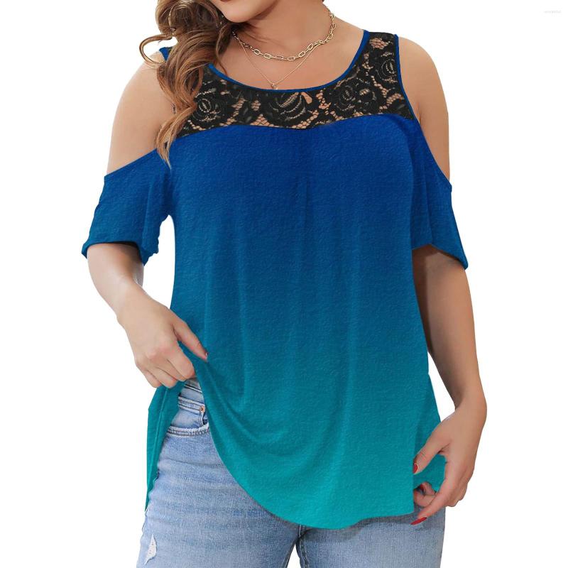 Women's T Shirts Women Gradient Print Tops Off The Shoulder Lace Stitching Short Sleeve Tunic To Wear With Leggings Summer, Blue
Women's T Shirts Women Gradient Print Tops Off The Shoulder Lace Stitching Short Sleeve Tunic To Wear With Leggings Summer, Blue