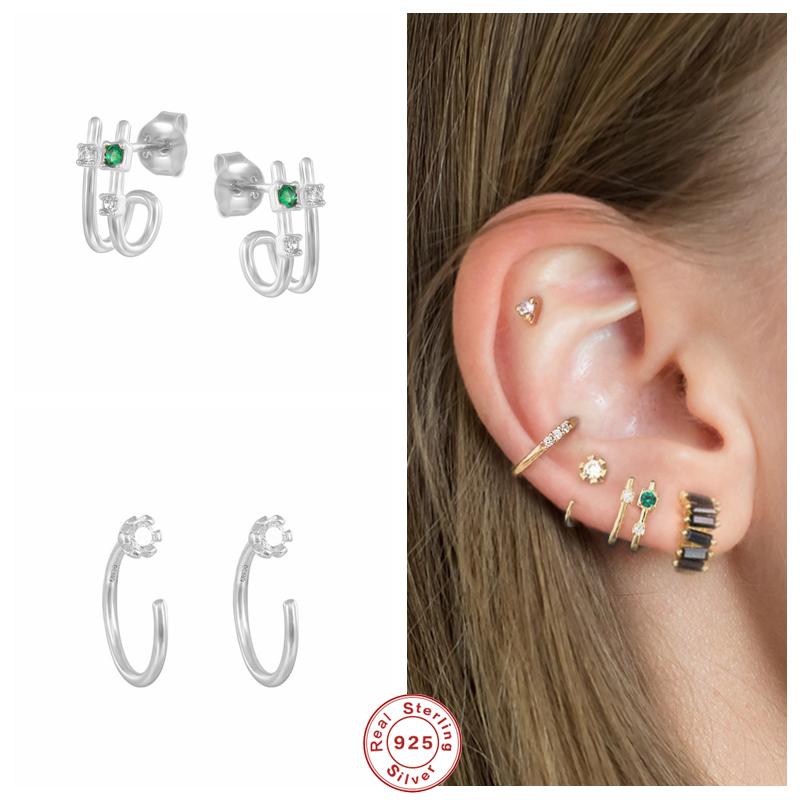 Stud Earrings GS 925 Sterling Silver Double Line Green Zircon Women Half Circle Hook Ear Studs Second Hole Cartilage
Stud Earrings GS 925 Sterling Silver Double Line Green Zircon Women Half Circle Hook Ear Studs Second Hole Cartilage
