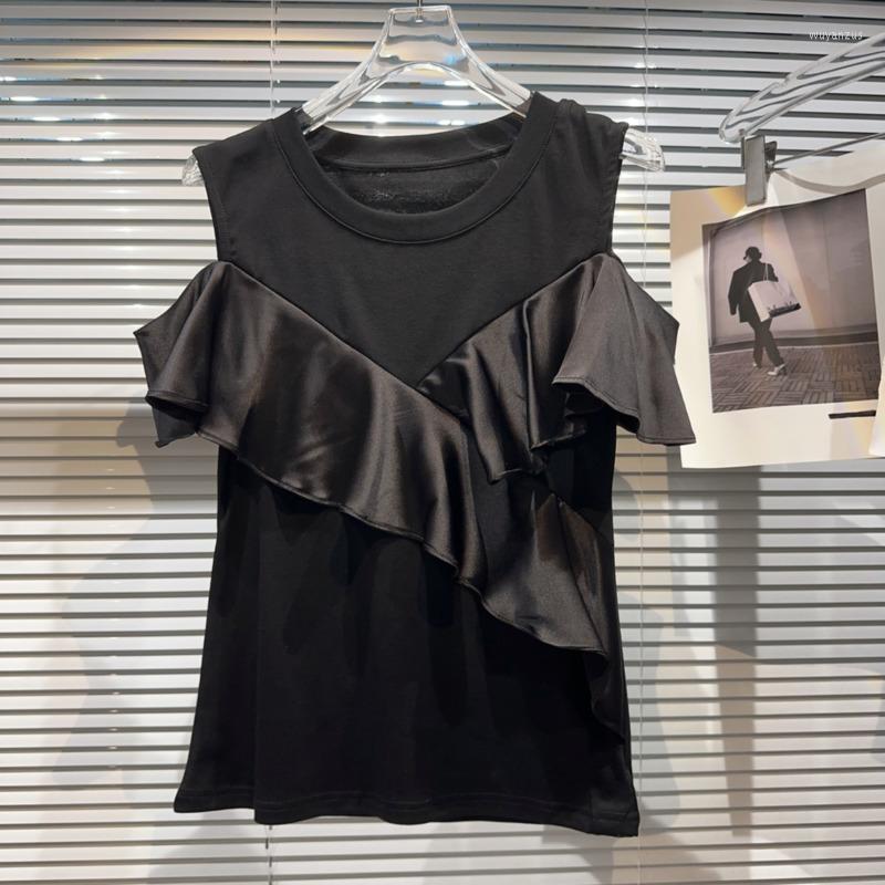 Women's T Shirts BORVEMAYS Ruffles Temperament T-shirt Loose All-match Summer Women 2023 O Neck Sleeveless Solid Color Tops WZ2780, Black
Women's T Shirts BORVEMAYS Ruffles Temperament T-shirt Loose All-match Summer Women 2023 O Neck Sleeveless Solid Color Tops WZ2780, Black