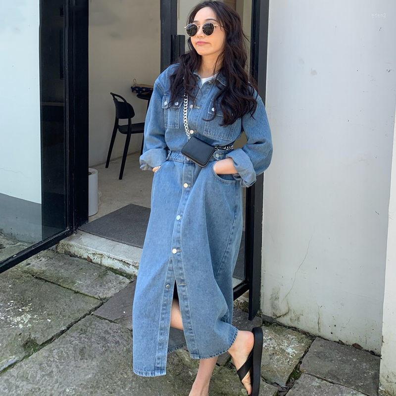 Casual Dresses Denim Dress Women 2023 Fashion Back Slit Pocket Tooling Loose Style, Blue
Casual Dresses Denim Dress Women 2023 Fashion Back Slit Pocket Tooling Loose Style, Blue