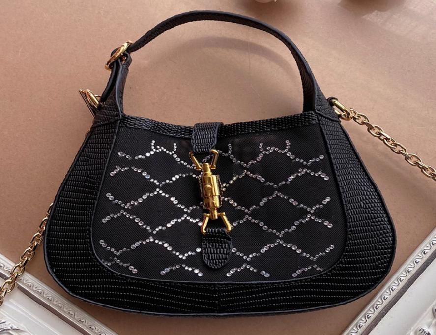 Jackie Axillary Bag Chain Shoulder Bags Handbag Purse Fashion Crystal Letters Lizard Skin Genuine Leather Hollow Out Mesh Gold Met7092487, Black
Jackie Axillary Bag Chain Shoulder Bags Handbag Purse Fashion Crystal Letters Lizard Skin Genuine Leather Hollow Out Mesh Gold Met7092487, Black