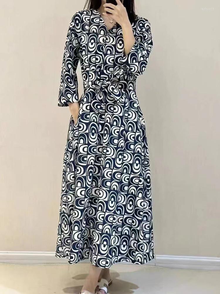 Casual Dresses Women Mid Calf Dress Three Quarter Sleeve Geometric Printing Lace-up Robe Pockets Cotton Vintage Spring 2023
Casual Dresses Women Mid Calf Dress Three Quarter Sleeve Geometric Printing Lace-up Robe Pockets Cotton Vintage Spring 2023