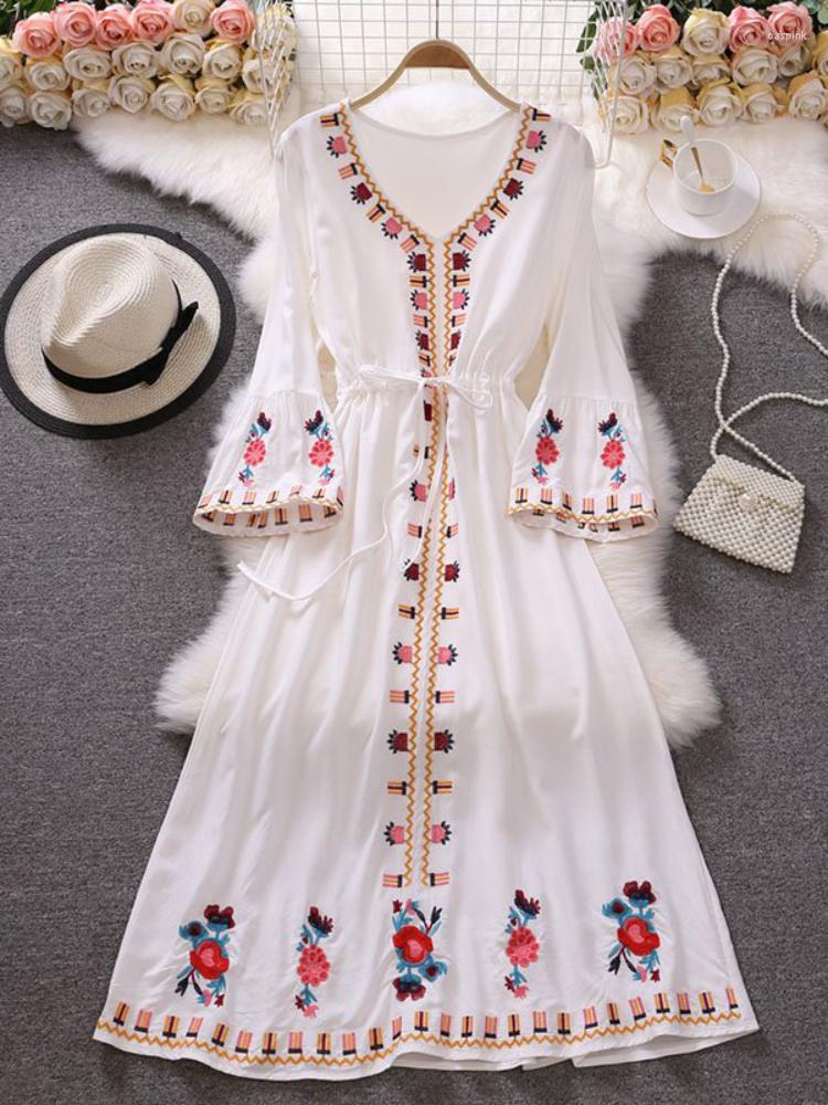 Party Dresses Summer Retro Ethnic Style Temperament Embroidered Puff Sleeves V-neck Waist A-line Dress Holiday Big Swing Vestidos Women, Red
Party Dresses Summer Retro Ethnic Style Temperament Embroidered Puff Sleeves V-neck Waist A-line Dress Holiday Big Swing Vestidos Women, Red