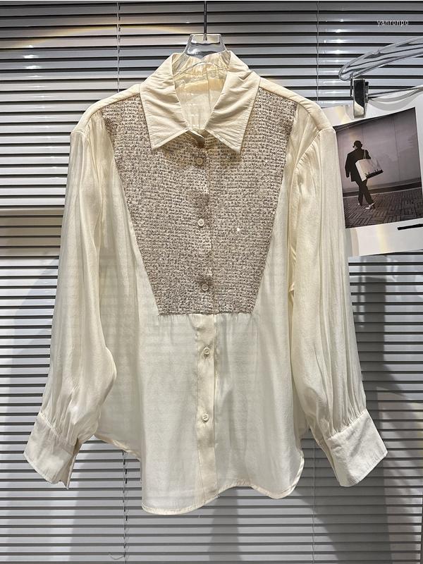 Women's Blouses 2023 Spring Sequin Stitching Air Drape Loose Temperament Shirt For Women, Creamy-white
Women's Blouses 2023 Spring Sequin Stitching Air Drape Loose Temperament Shirt For Women, Creamy-white