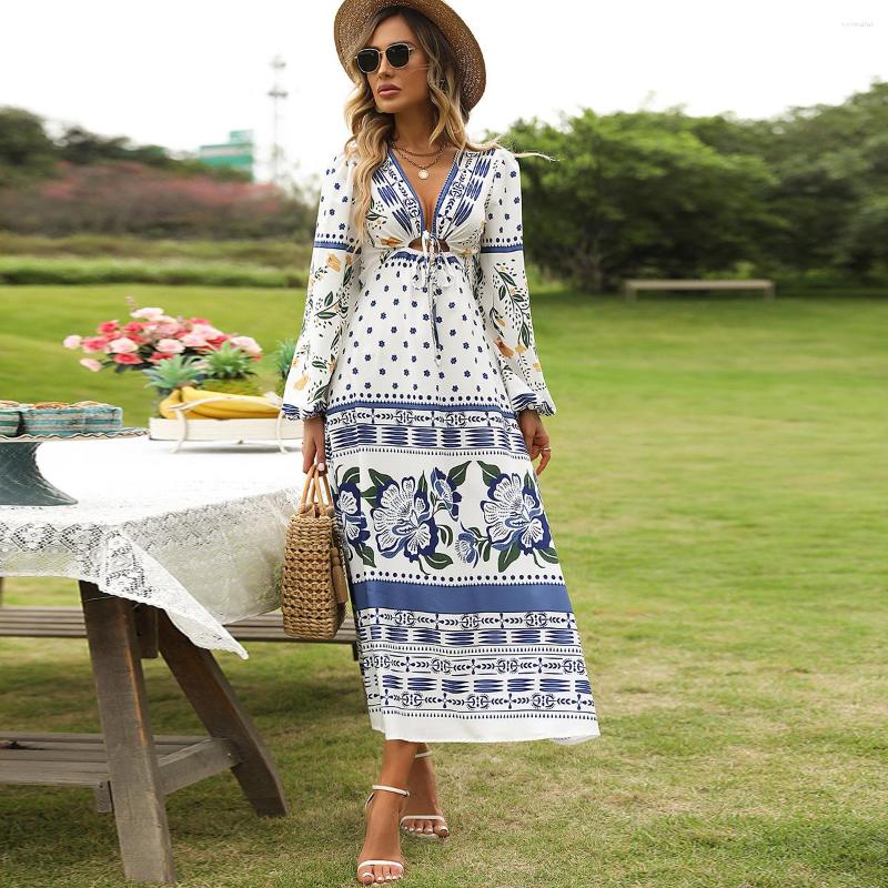 Casual Dresses WildPinky Summer Print Beach Long Maxi Dress Women Sleeve Holiday White V Neck Hollow Out Tie Up A-line Vestidos
Casual Dresses WildPinky Summer Print Beach Long Maxi Dress Women Sleeve Holiday White V Neck Hollow Out Tie Up A-line Vestidos