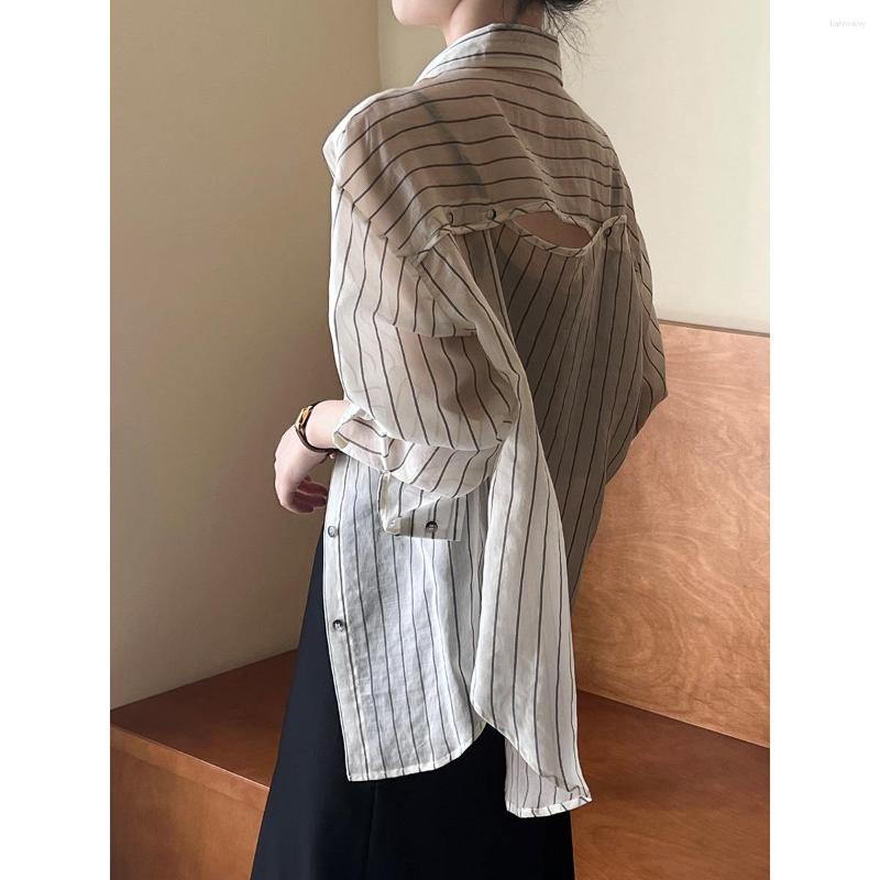 Women's Blouses 2023 Spring Summer Women's Striped Shirt Lightweight Design Hollow Out Back Cardigan Long-sleeved Mid-length Blouse, White
Women's Blouses 2023 Spring Summer Women's Striped Shirt Lightweight Design Hollow Out Back Cardigan Long-sleeved Mid-length Blouse, White