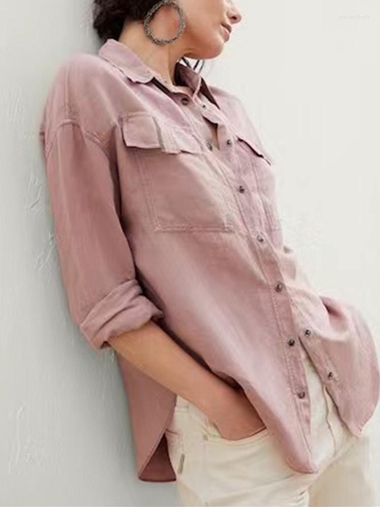 Women' Blouses Female Long Sleeve Turn-Down Collar Casual Blouse With Pockets 2023 Women Beading Chain Loose Single Breasted Shirt, Pink
Women' Blouses Female Long Sleeve Turn-Down Collar Casual Blouse With Pockets 2023 Women Beading Chain Loose Single Breasted Shirt, Pink