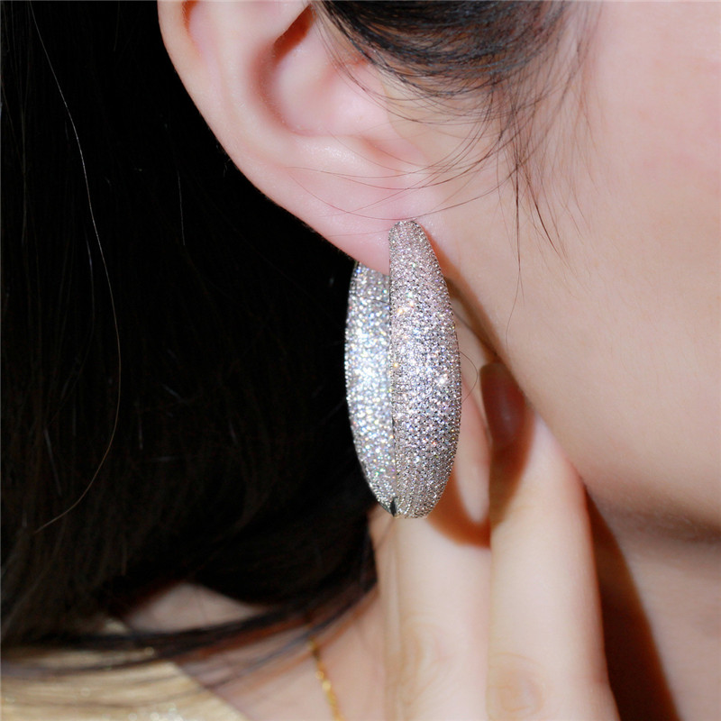 luxury big hoop earring designer for woman south american blue red zirconia diamond 18k gold silver earrings bride wedding engagement anniversary wome