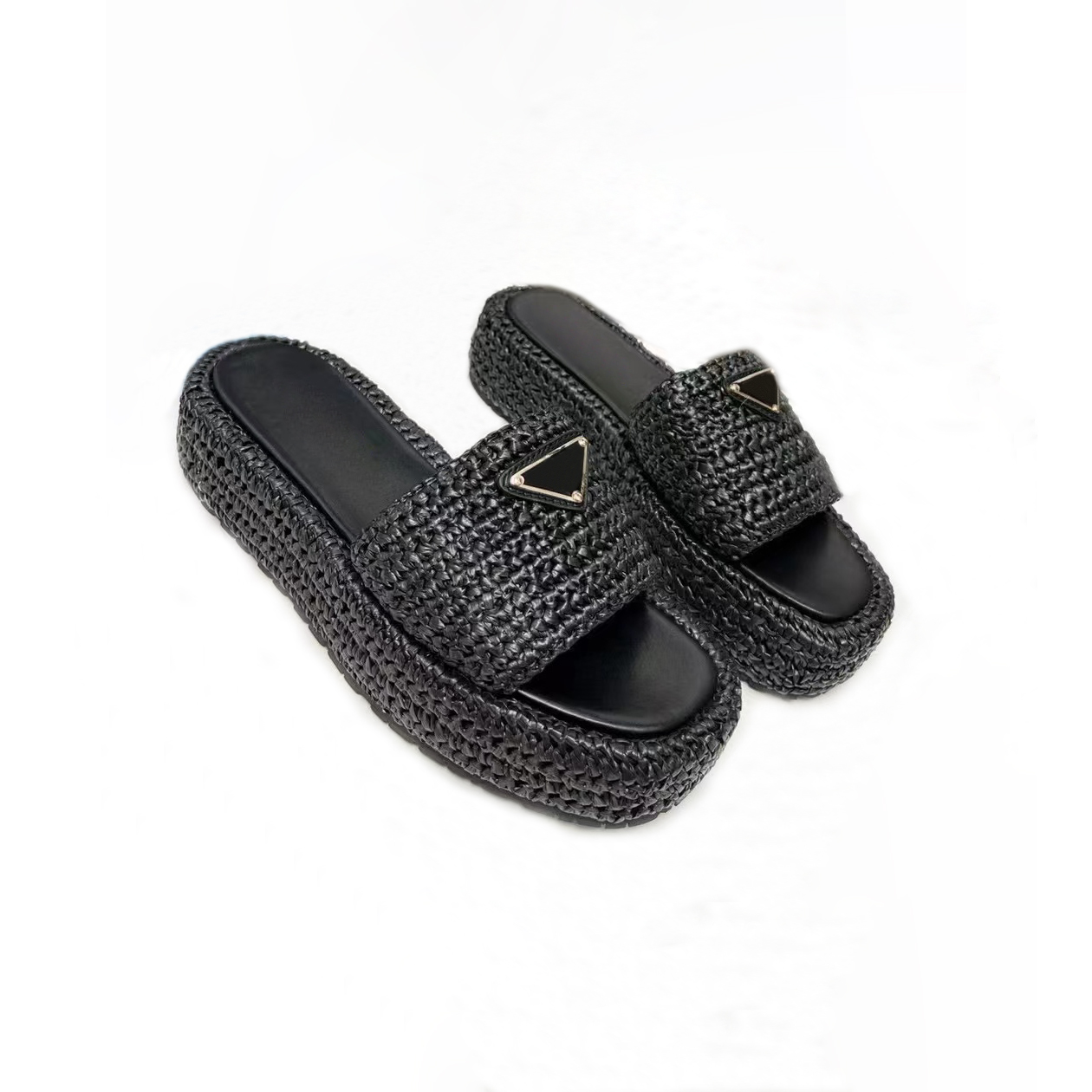 Designer Slippers Triangle Buckle Raffia Straw Espadrilles Women Thick bottom Sandals Slip On Mules Slides lady Platform Wedges Square Toe Flip Flops Pool, Black
Designer Slippers Triangle Buckle Raffia Straw Espadrilles Women Thick bottom Sandals Slip On Mules Slides lady Platform Wedges Square Toe Flip Flops Pool, Black