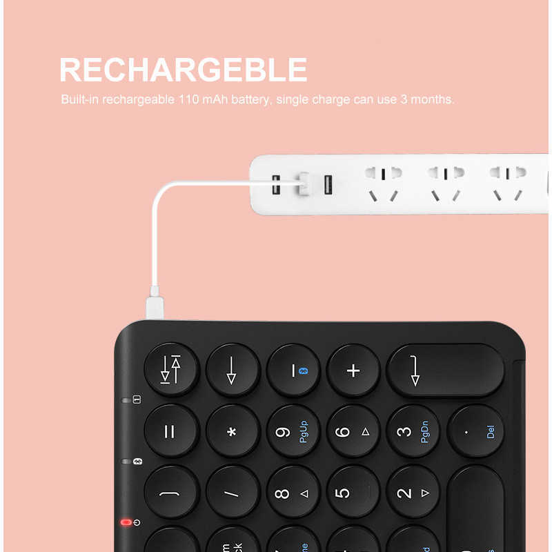 Keyboards BOW Wireless Number Pad Bluetooth Numeric Keypad Round Keycaps Numpad 22 Keys Rechargeable Number Keyboard For Laptop PC G230525