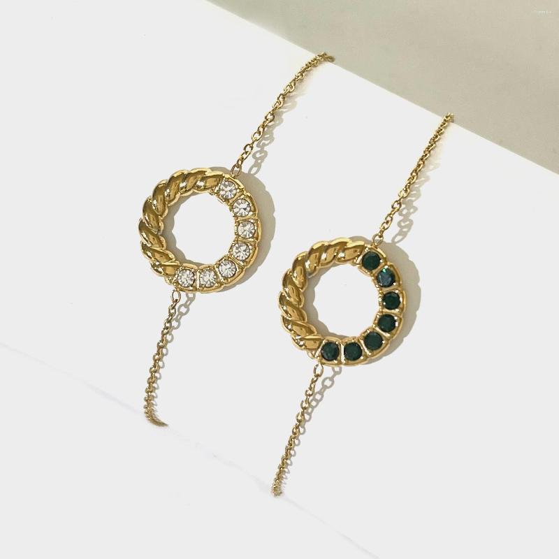 Link Bracelets Peri'sbox Simple Dainty 18K Gold Pvd Plated Twist Circle Charm Bracelet With Cz Zircon Exquisite Stainless Steel Jewelry
Link Bracelets Peri'sbox Simple Dainty 18K Gold Pvd Plated Twist Circle Charm Bracelet With Cz Zircon Exquisite Stainless Steel Jewelry