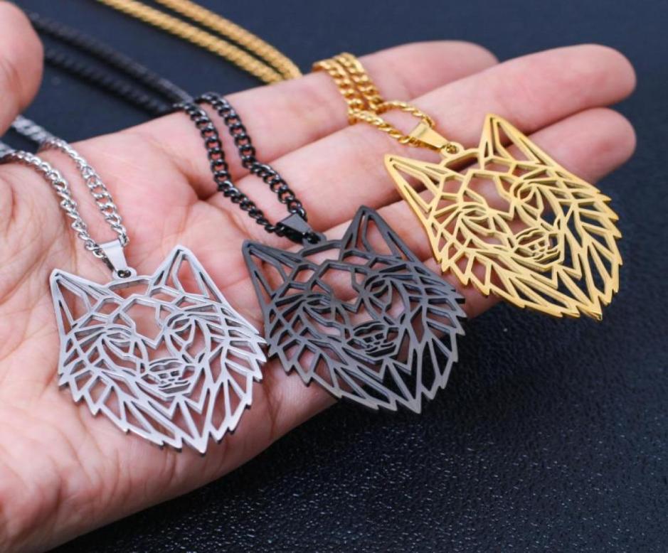 Pendant Necklaces Slavic Hollow Wolf Head Necklace For Men Punk Animal Stainless Steel Jewelry Retro Viking Male Women Gift3134037