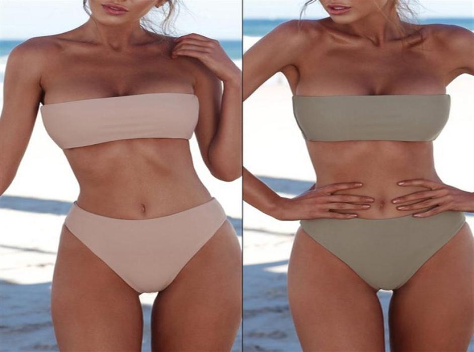 Sexy Women Bikini Set Strapless Bandeau Pushup Bra Swimsuit Swimwear Bathing brazilian swimsuit WomenBikini sexy309m