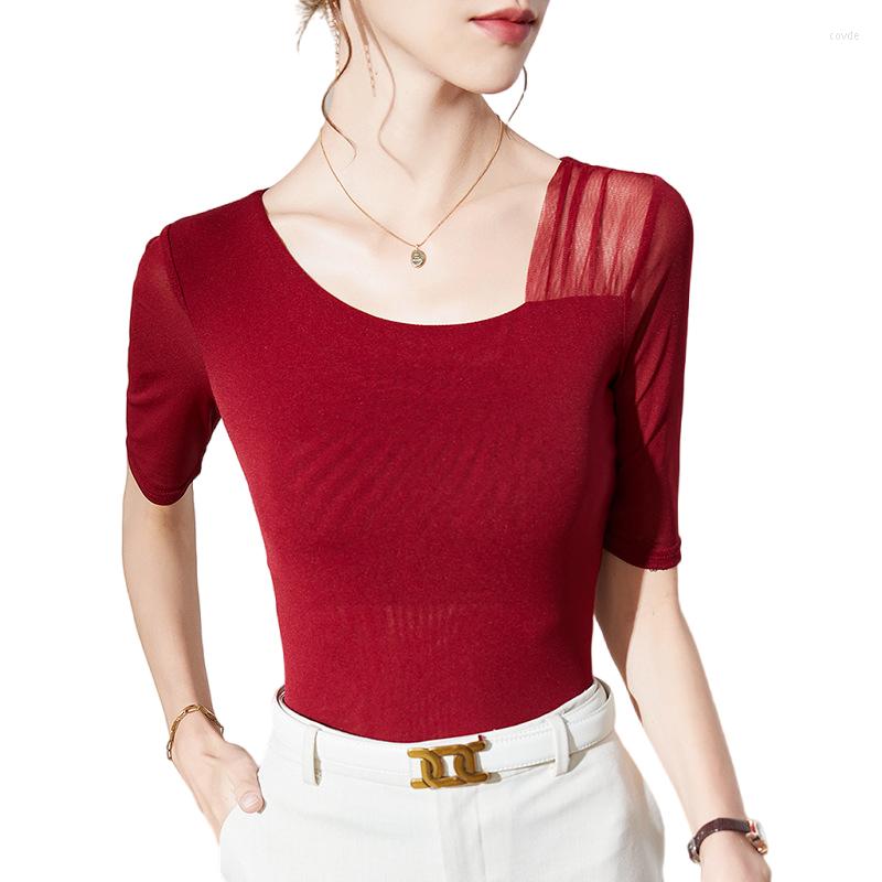 Women' T Shirts Women Clothings For Summer Skew Collar Mesh Fabric Tops Short Sleeve Solid Color Blouses Design T-SHIRTS Girls, Black
Women' T Shirts Women Clothings For Summer Skew Collar Mesh Fabric Tops Short Sleeve Solid Color Blouses Design T-SHIRTS Girls, Black