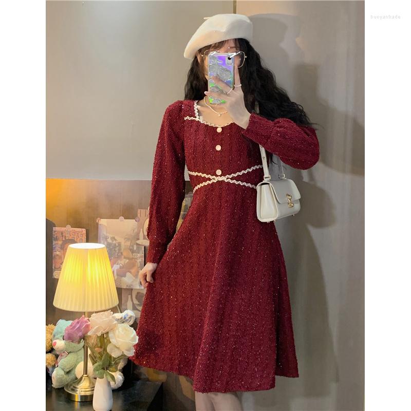 Casual Dresses Korean Style Sweet Girl Square Collar Slim Dress Women' Long-sleeved A-line Knee-length Fashion Elegant Female Clothes, Red
Casual Dresses Korean Style Sweet Girl Square Collar Slim Dress Women' Long-sleeved A-line Knee-length Fashion Elegant Female Clothes, Red