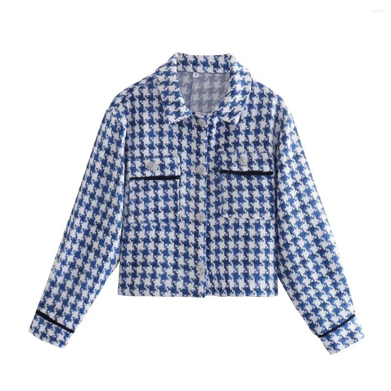 Women' Jackets Fashion Textured Check Jacket Women Lapel Collar Long Sleeves Gem Buttons Chic Lady Tweed Cropped Coat Spring Woman, Blue
Women' Jackets Fashion Textured Check Jacket Women Lapel Collar Long Sleeves Gem Buttons Chic Lady Tweed Cropped Coat Spring Woman, Blue