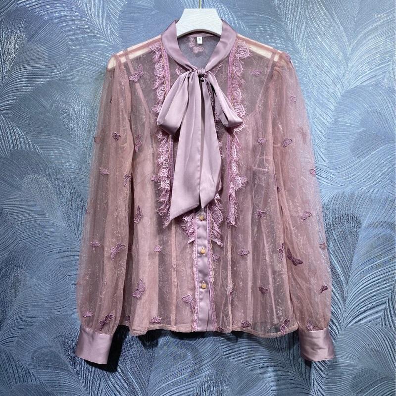 Women' Blouses High Quality Lace Blouse Shirt 2023 Autumn Style Women Bow Collar Sexy Tulle Mesh Embroidery Long Sleeve Pink Green Shirts
Women' Blouses High Quality Lace Blouse Shirt 2023 Autumn Style Women Bow Collar Sexy Tulle Mesh Embroidery Long Sleeve Pink Green Shirts