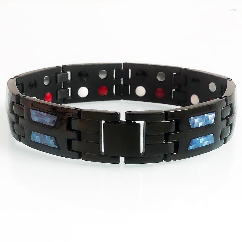 Link Bracelets Men's Black Tungsten Steel Bracelet Germanium Double Row Blue Carbon Fiber Health Care Magnetic Wristband Homme Armband
Link Bracelets Men's Black Tungsten Steel Bracelet Germanium Double Row Blue Carbon Fiber Health Care Magnetic Wristband Homme Armband