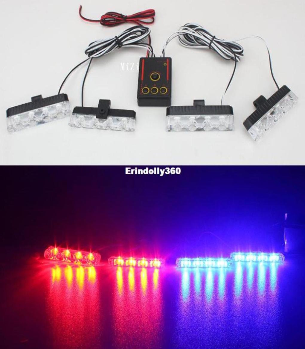 4x4LED DC 12V Strobe Warning light Police light Car Truck Light Flashing Firemen Lights Ambulance White Yellow Red Blue7536215