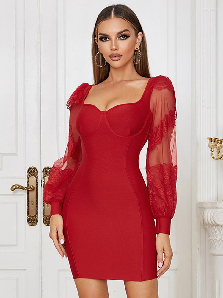 Casual Dresses Sexy Mesh Puff Long Sleeve Mini Bandage Dress Elegant Red V Neck Lace Patchwork Bodycon Women Party Evening Club
Casual Dresses Sexy Mesh Puff Long Sleeve Mini Bandage Dress Elegant Red V Neck Lace Patchwork Bodycon Women Party Evening Club