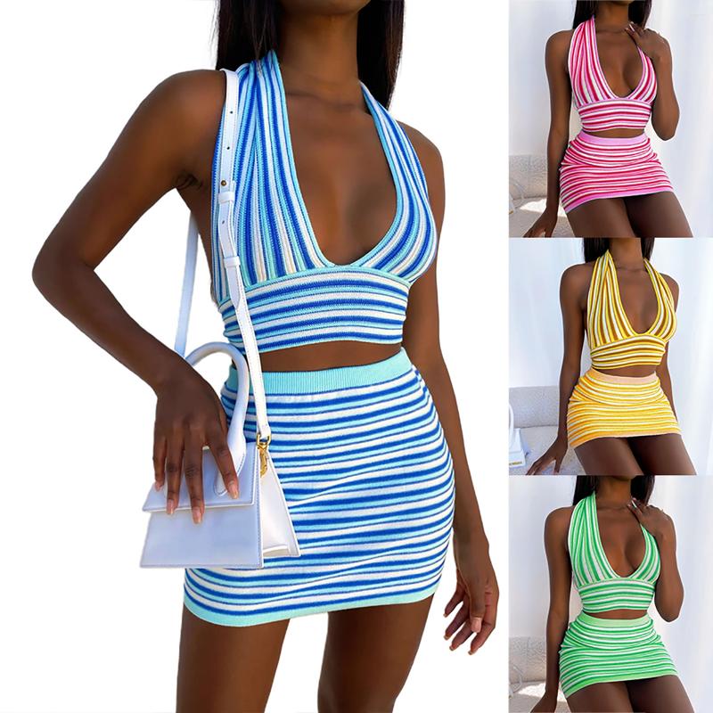 Women's Tanks Conjunto De Ropa Sexy Dos Piezas Para Mujer Estampado Rayas Azules Con Cuello En V Profundo Y Falda Cintura Alta, Blue
Women's Tanks Conjunto De Ropa Sexy Dos Piezas Para Mujer Estampado Rayas Azules Con Cuello En V Profundo Y Falda Cintura Alta, Blue