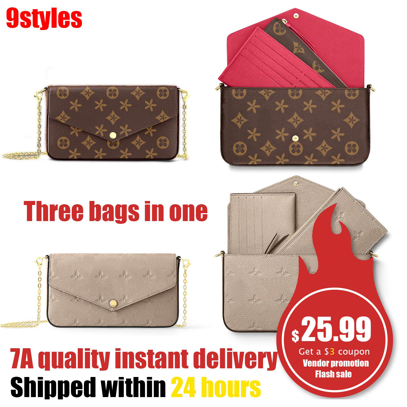 lvl louvise M61276 Multi Felicie Clutch Bags Cross body Pochette Chain Genuine Leather Women Messenger travel Three bags in one Purse envelope bag handbags Shoulder, Black embossed
lvl louvise M61276 Multi Felicie Clutch Bags Cross body Pochette Chain Genuine Leather Women Messenger travel Three bags in one Purse envelope bag handbags Shoulder, Black embossed