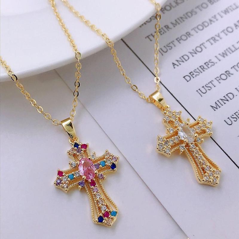 Pendant Necklaces CottvoDainty Colorful Zircon Crystal Gold Plated Cross Necklace Womens Simple Stainless Steel Clavicle Chain Jewelry
Pendant Necklaces CottvoDainty Colorful Zircon Crystal Gold Plated Cross Necklace Womens Simple Stainless Steel Clavicle Chain Jewelry
