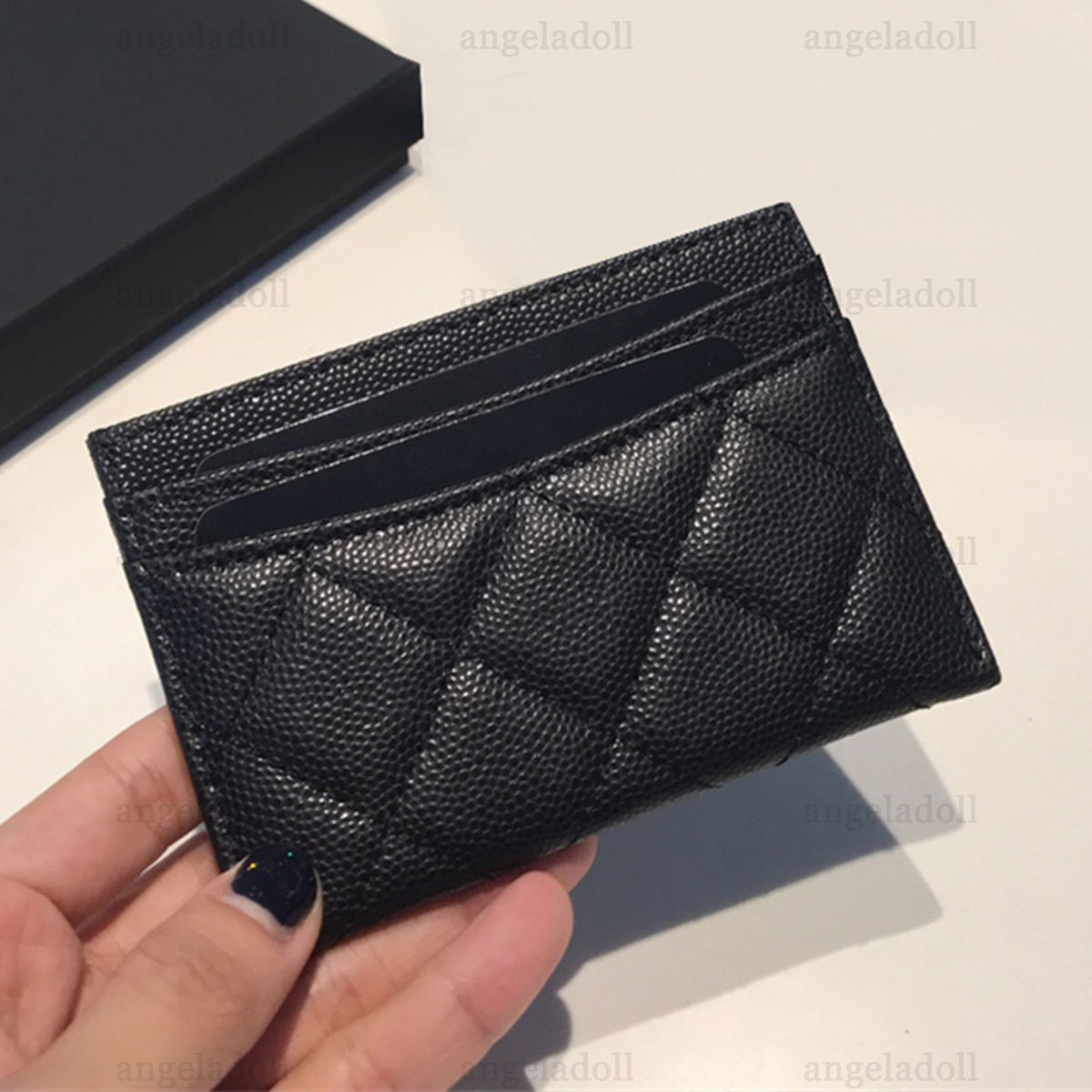 10A Mirror Quality Designers Mini Credit Card Holder 11.2cm Womens Caviar Wallet Coin Purse Luxury Pouch Real Leather Gold Hardware Quilted Purse With Box