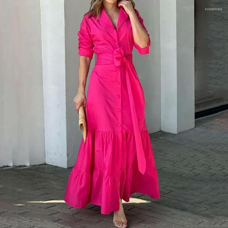Casual Dresses Women Maxi Dress Fashion Elegant Long Sleeve Lapel Lace Up Nipped Waist Pleated Solid Color High Streetwear, Pink
Casual Dresses Women Maxi Dress Fashion Elegant Long Sleeve Lapel Lace Up Nipped Waist Pleated Solid Color High Streetwear, Pink