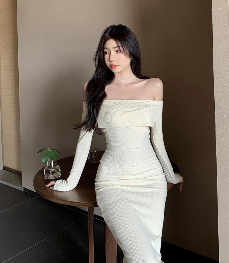 Casual Dresses French One-neck White Strapless Dress Sexy Tight Hip Split Long-sleeved Women Black Long Prom Birthday Party
Casual Dresses French One-neck White Strapless Dress Sexy Tight Hip Split Long-sleeved Women Black Long Prom Birthday Party