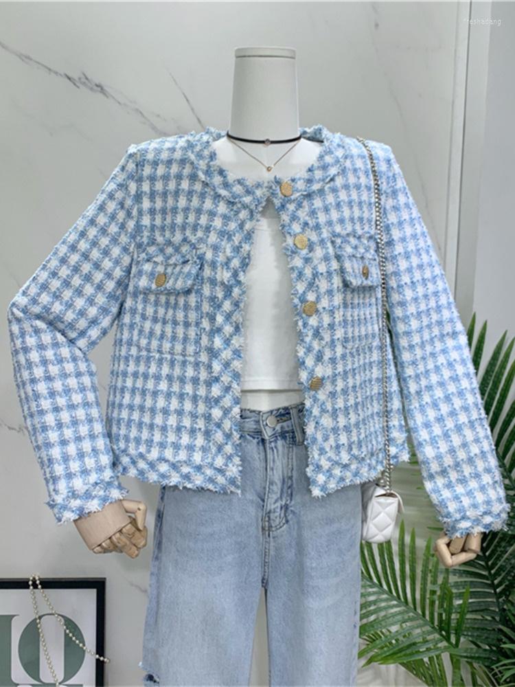 Women' Jackets Korean Chic Vintage Small Fragrance Tweed Woolen Jacket Coat Women Autumn Winter Single Breasted Plaid Fashion Casual, Blue
Women' Jackets Korean Chic Vintage Small Fragrance Tweed Woolen Jacket Coat Women Autumn Winter Single Breasted Plaid Fashion Casual, Blue
