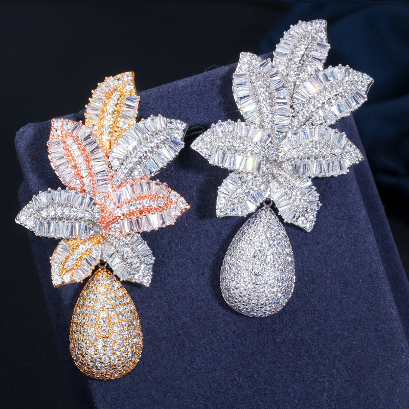 Luxurious Charm Big Pineapple Earring Designer for Woman Wedding AAA Cubic Zirconia Diamond 925 Sterling Silver Post 18k Gold Earrings Jewelry Anniver
