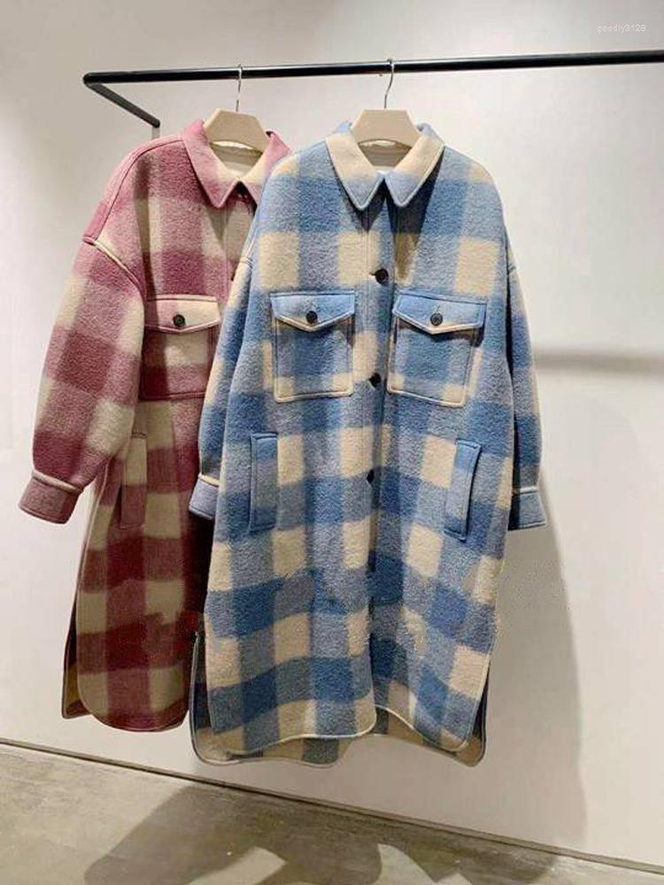 Women's Wool Plaid Mid-length Coat Blue Pink Turn-down Collar Single Breasted Long Sleeve Loose Jacket 2023 Autumn Winter
Women's Wool Plaid Mid-length Coat Blue Pink Turn-down Collar Single Breasted Long Sleeve Loose Jacket 2023 Autumn Winter