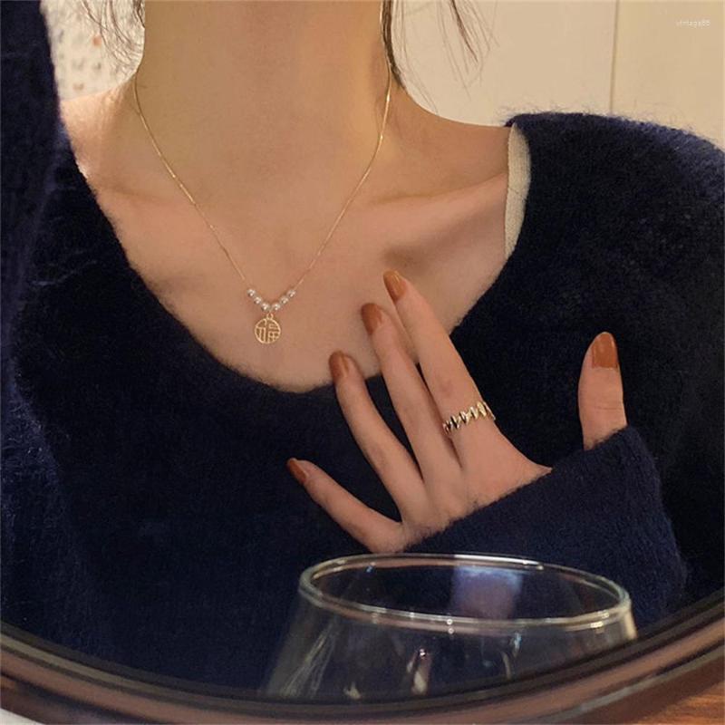Pendant Necklaces Make A Wish Pearls Necklace For Women Fu Character Gold Color Clavicle Chain Jewelry Girlfriend Gift
Pendant Necklaces Make A Wish Pearls Necklace For Women Fu Character Gold Color Clavicle Chain Jewelry Girlfriend Gift