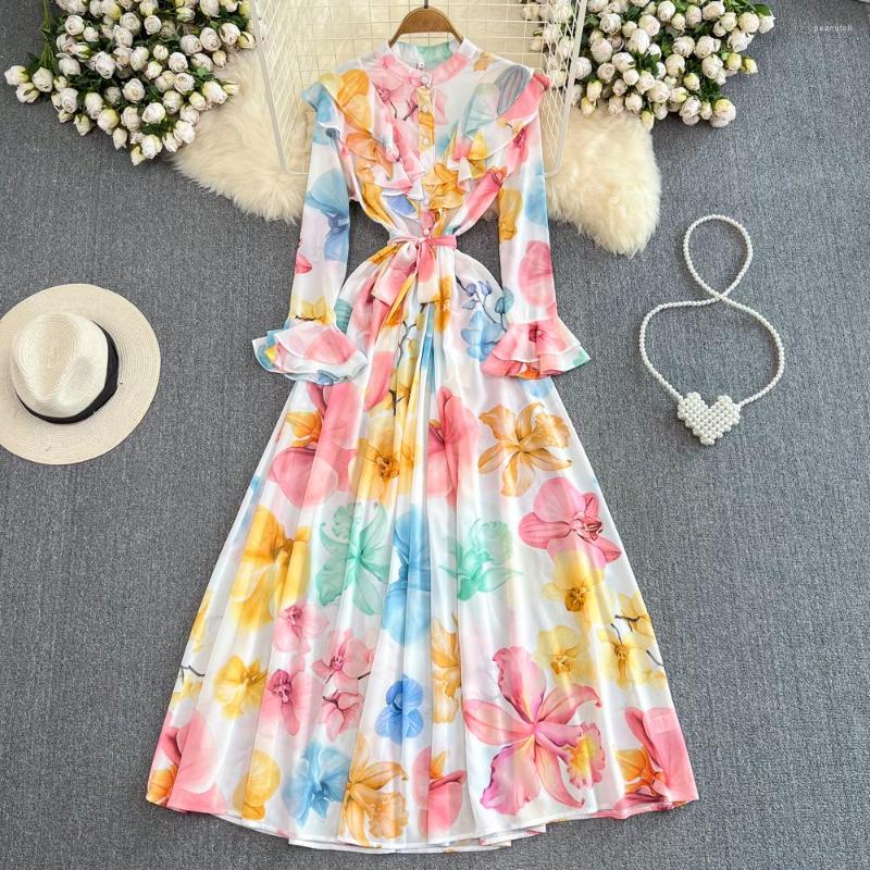 Casual Dresses VANOVICH Temperament Flare Sleeve Stand-up Collar Ruffled Waist Slim Printed A-line Dress Female Sweet Spring Long, Mixed color
Casual Dresses VANOVICH Temperament Flare Sleeve Stand-up Collar Ruffled Waist Slim Printed A-line Dress Female Sweet Spring Long, Mixed color